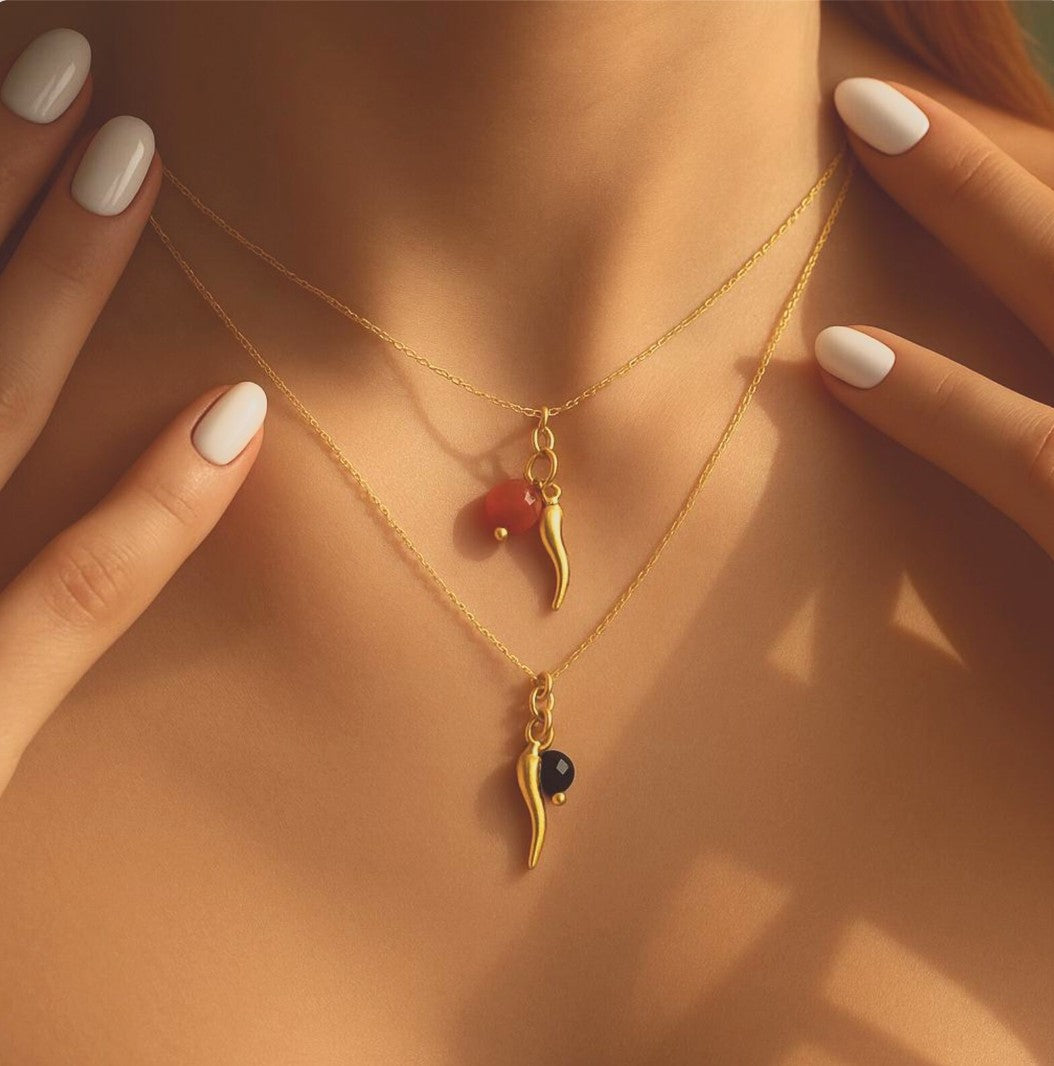 Italian Italian Cornicello Necklace~ Carnelian or Obsidian