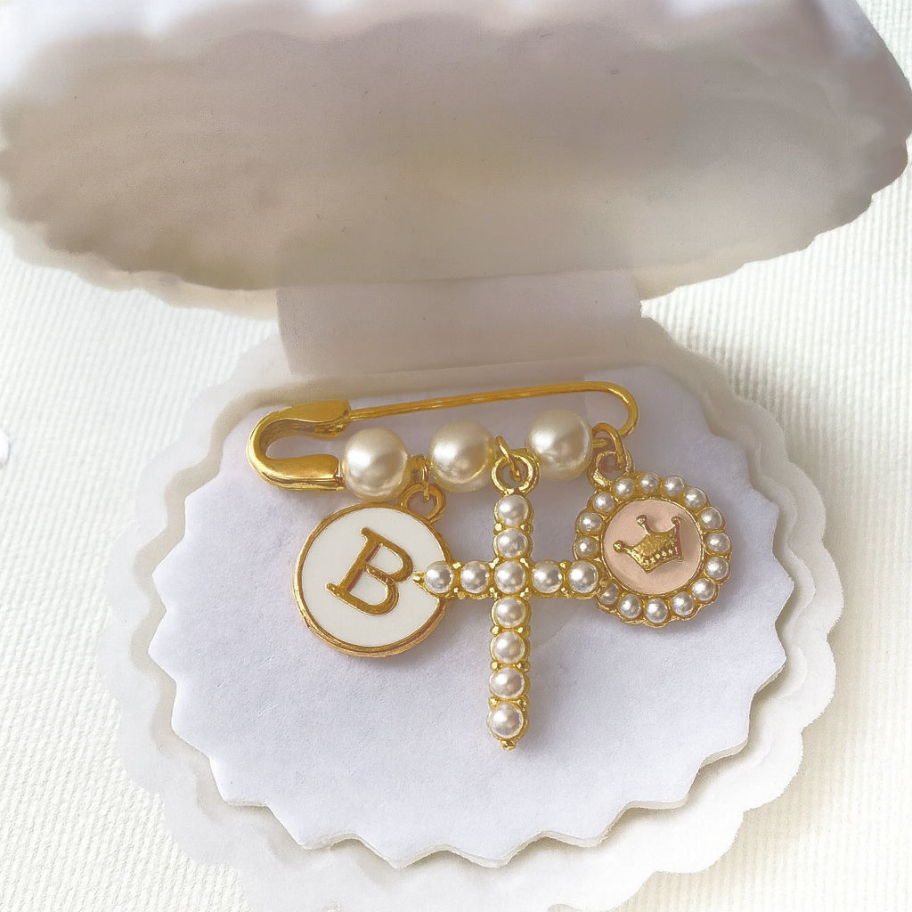 Personalized Baptism Pin| Christening Gift|  Pearl Gold Baby Pin