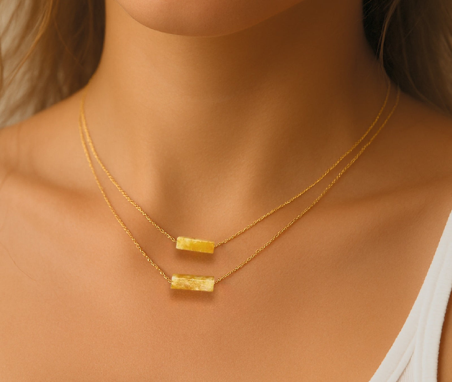Natural Citrine Bar Pendant Necklace