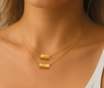 Natural Citrine Bar Pendant Necklace