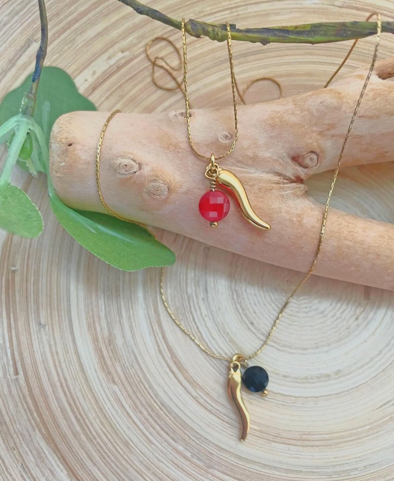 Italian Italian Cornicello Necklace~ Carnelian or Obsidian