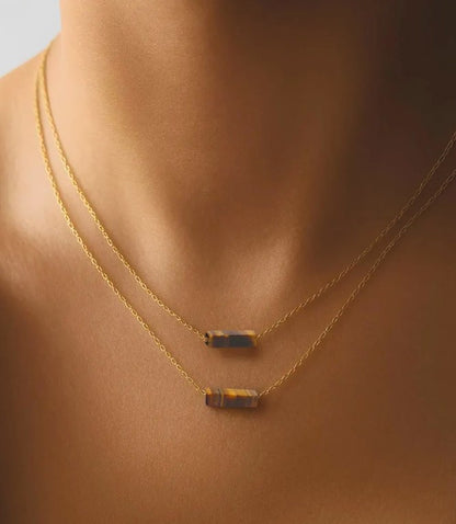 Tigers Eye Tiny Bar Gold  Necklace