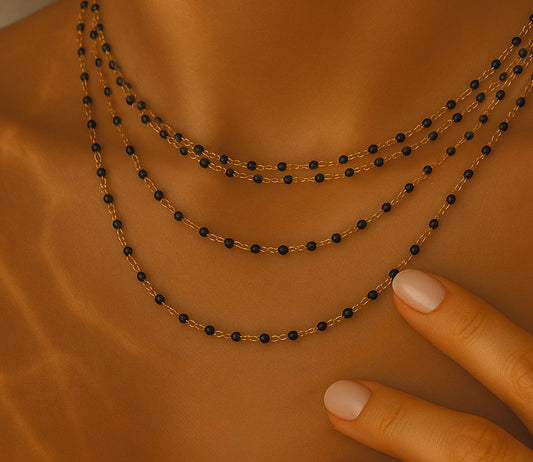 Black Enamel Dainty Bead Chain