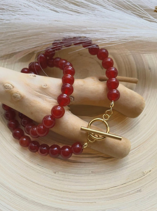 Carnelian Bead Toggle Clasp Necklace