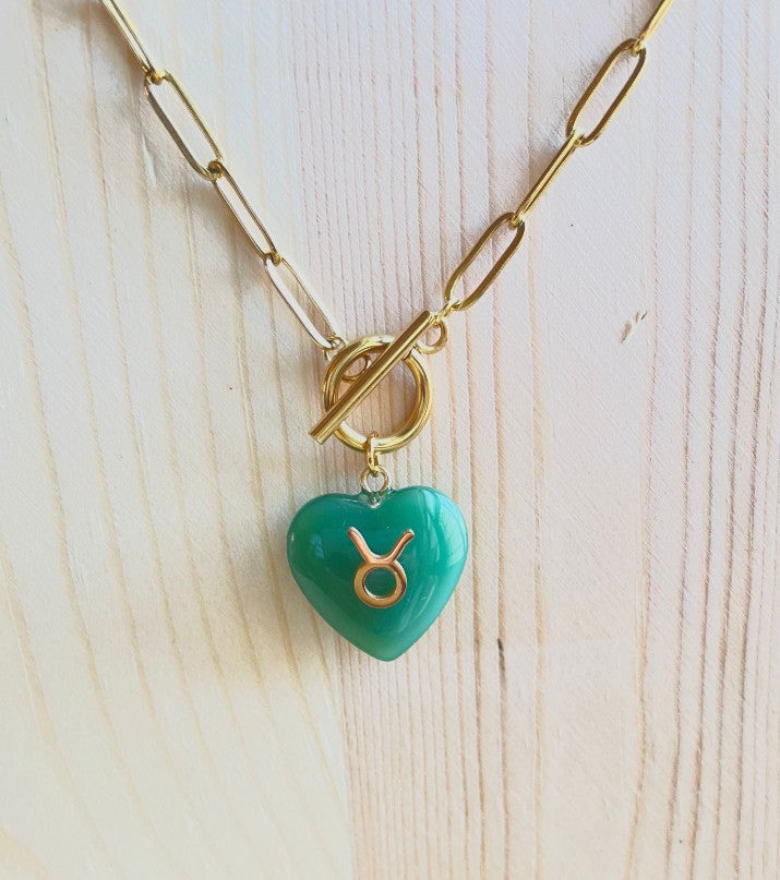 Personalized Zodiac Initial Heart  ~ Jade  Necklace