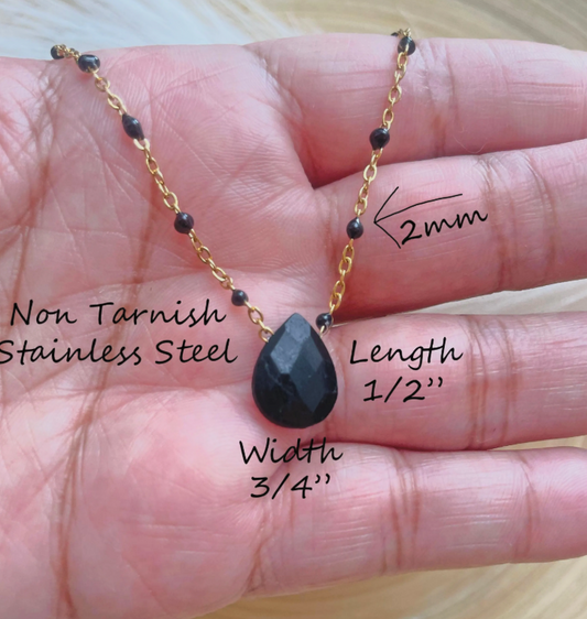 Black Tourmaline - Enamel bead Necklace