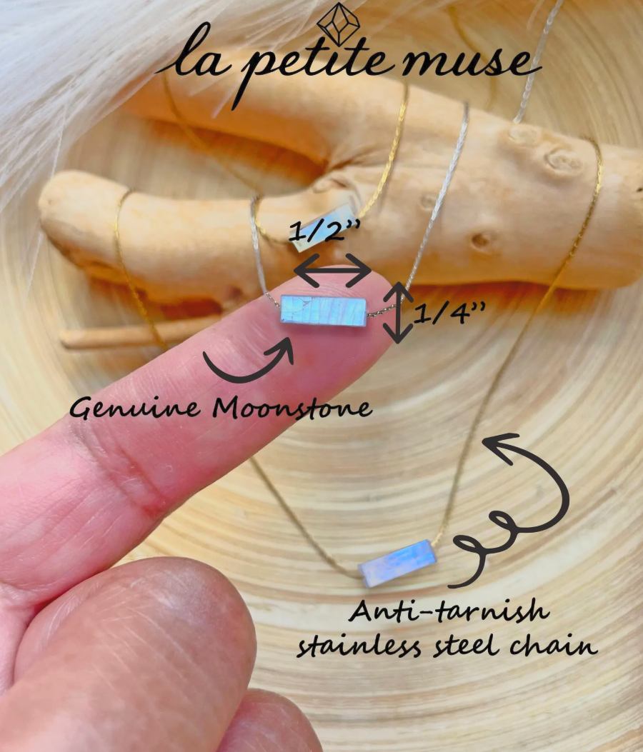Tiny Moonstone Bar Necklace