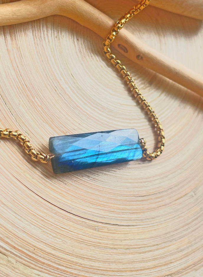 Labradorite Pendant Bar Necklace