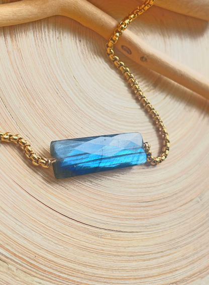 Labradorite Pendant Bar Necklace