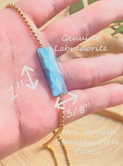 Labradorite Pendant Bar Necklace