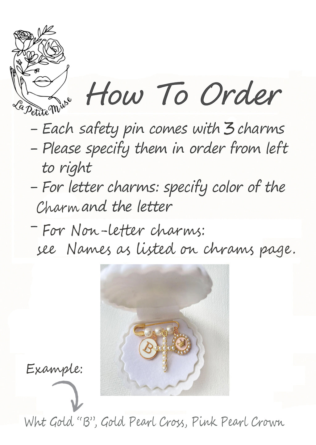 Personalized Baby Pin~ Crib Brooch~ Pearl Beads Charm Baby Pin