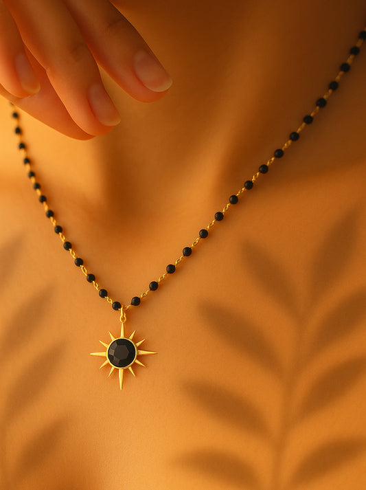 Black Onyx Sun Pendant Necklace