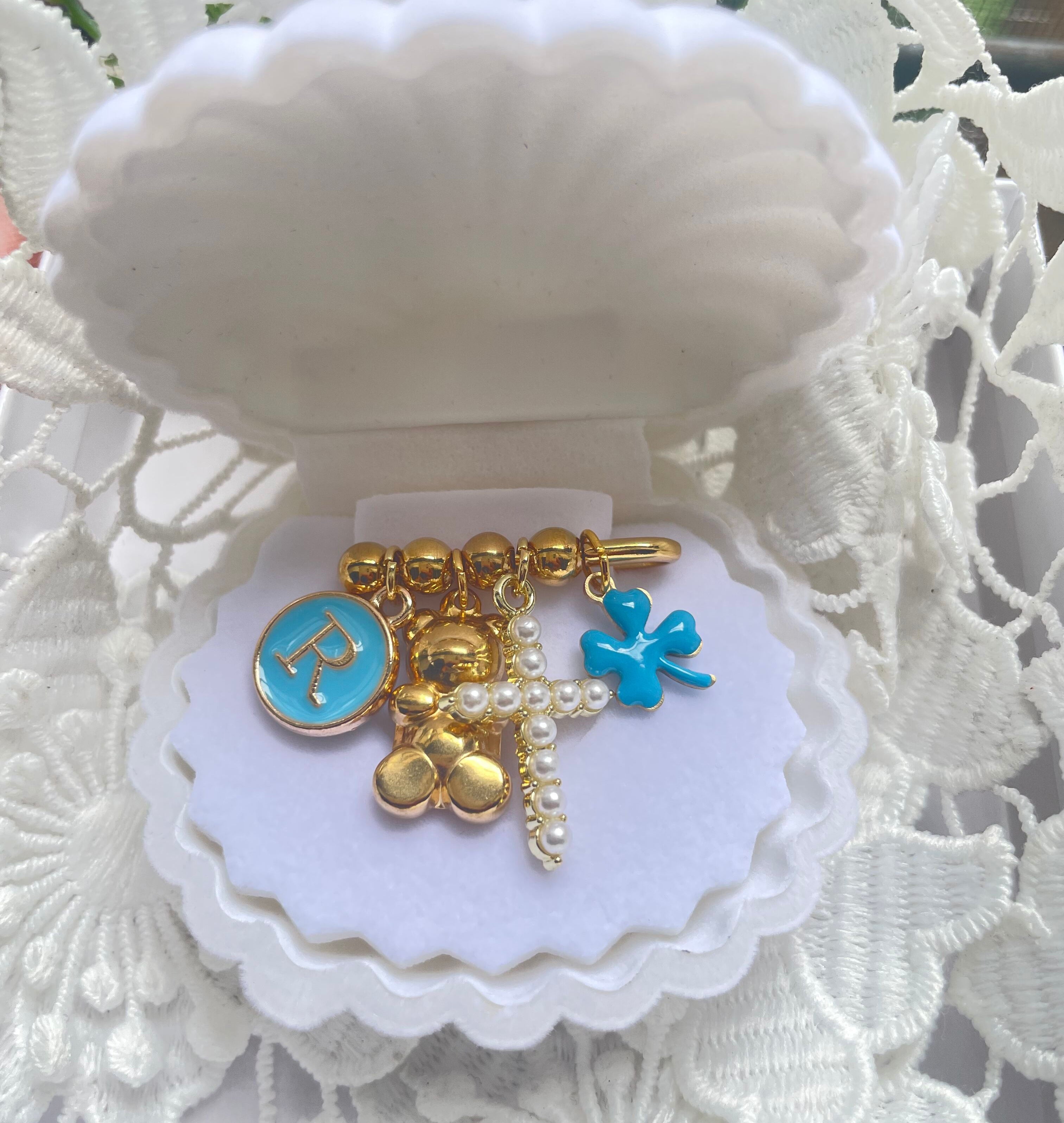 Personalized Baby Pin~  Shower Gift~ Crib Brooch~ Gold Beaded Charms Baby Pin