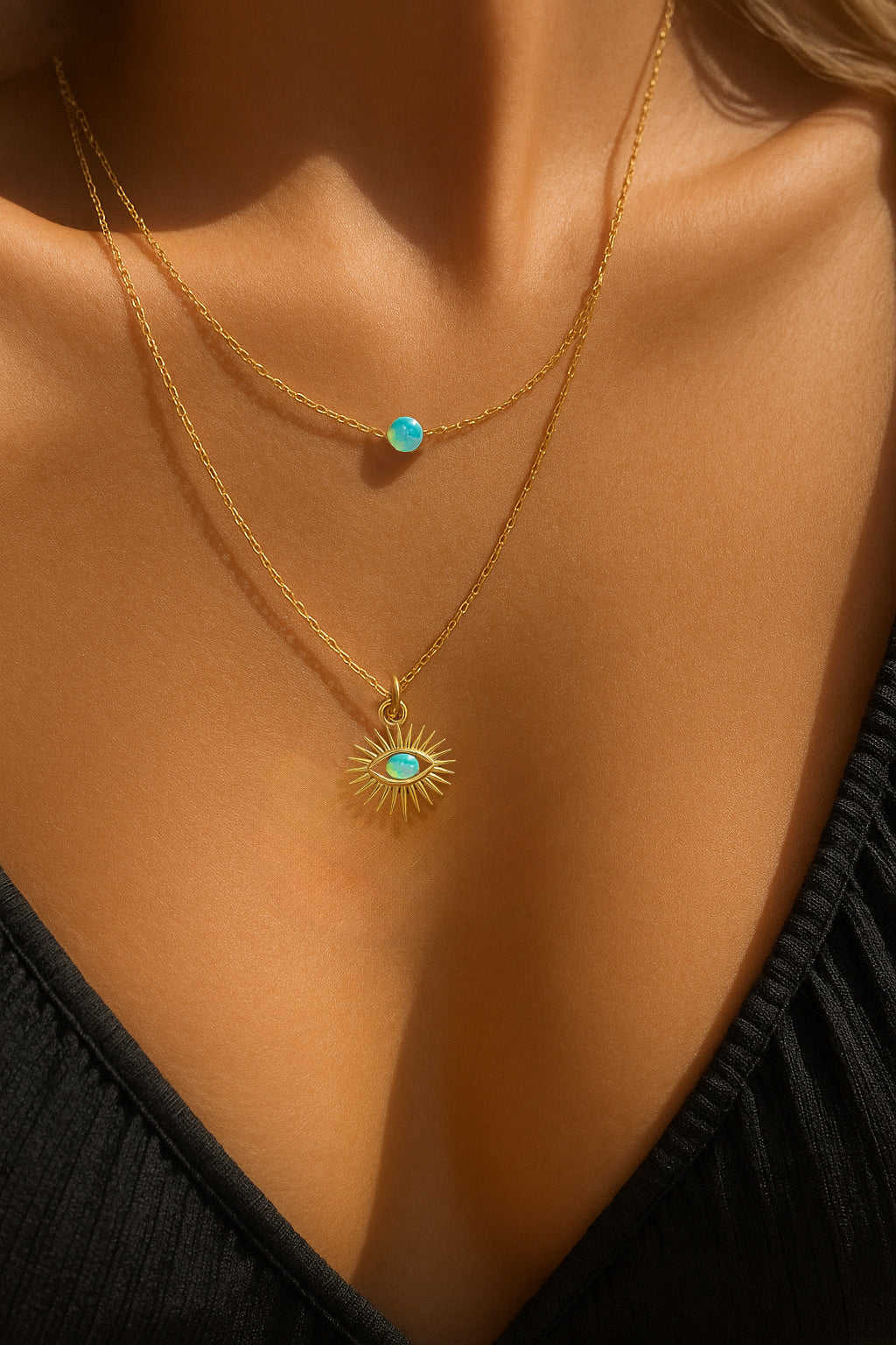 Opal Eye Pendant Necklace | Protection Fire Opal Eye