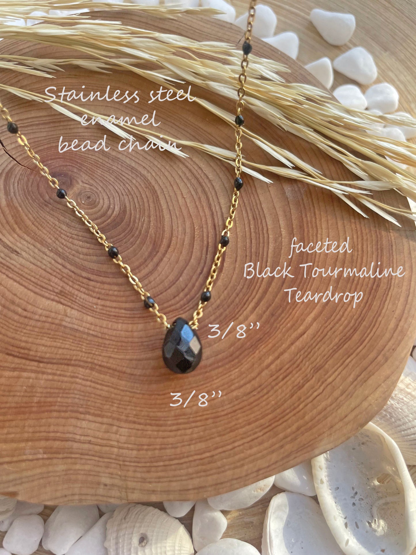 Black Tourmaline - Enamel bead Necklace