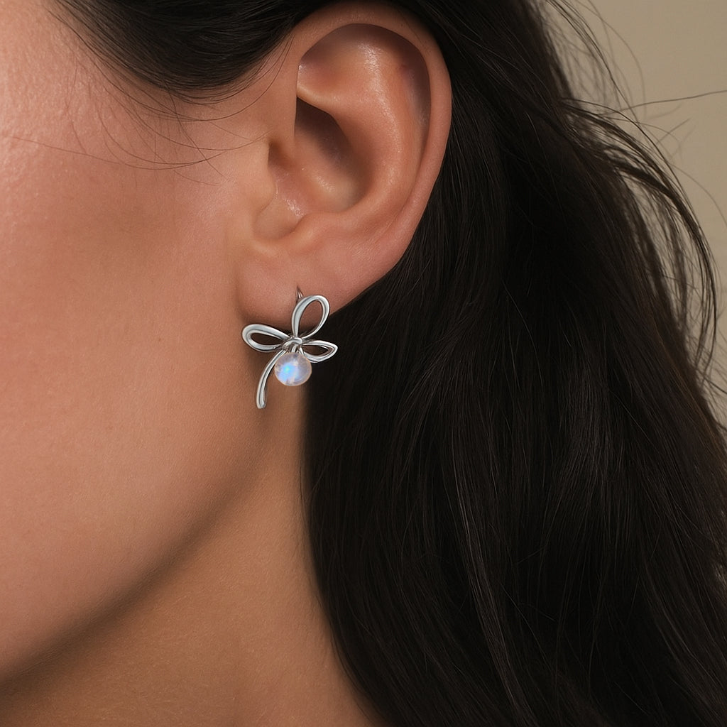 Moonstone Bead Bow Earrings
