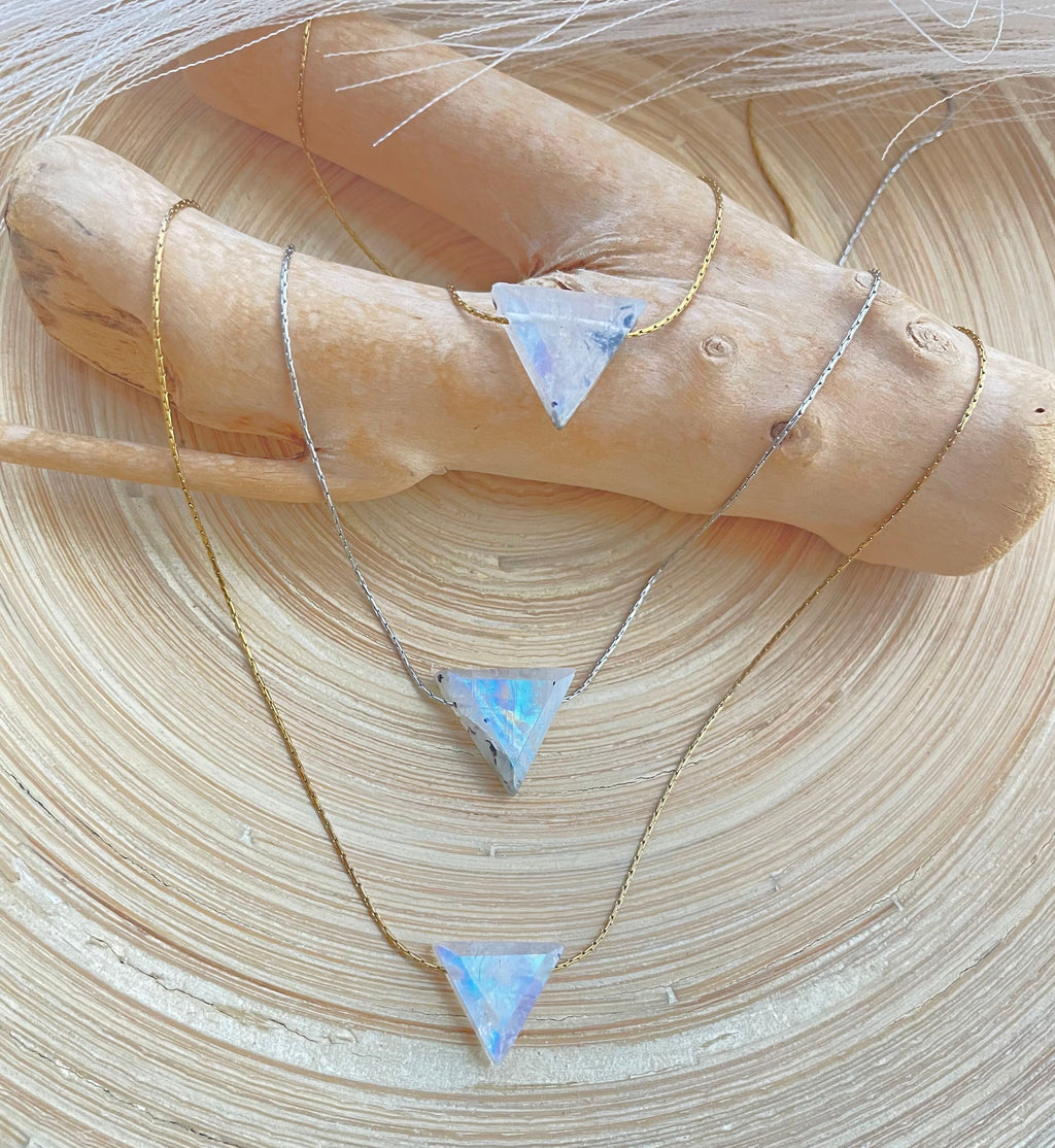 Minimalist Moonstone Triangular Necklace