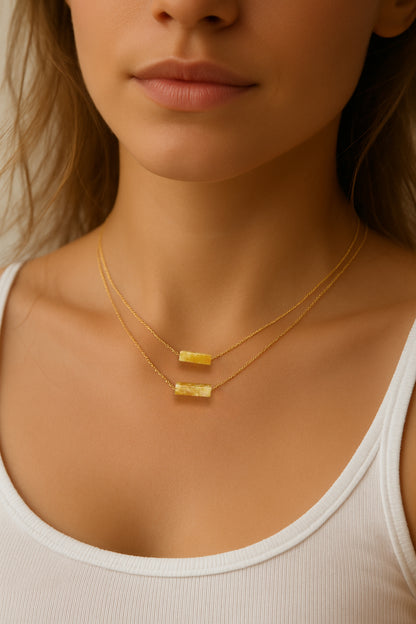Natural Citrine Bar Pendant Necklace
