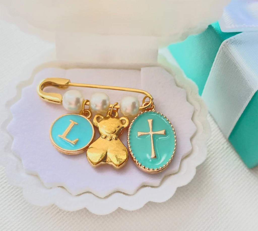 Personalized Baby Pin~ Crib Brooch~ Pearl Beads Charm Baby Pin