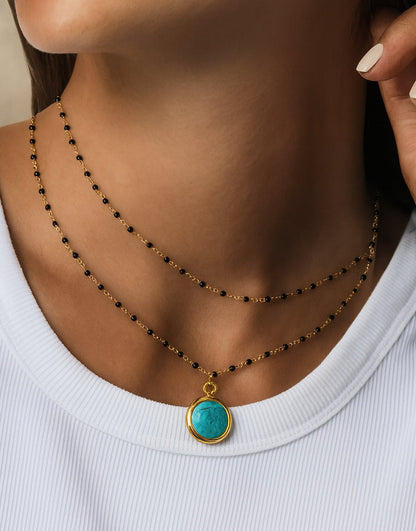 Turquoise Black Bead Necklace