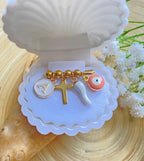 Personalized Baby Pin~  Shower Gift~ Crib Brooch~ Gold Beaded Charms Baby Pin