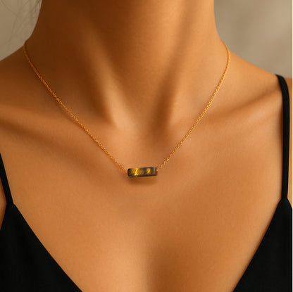 Tigers Eye Tiny Bar Gold  Necklace