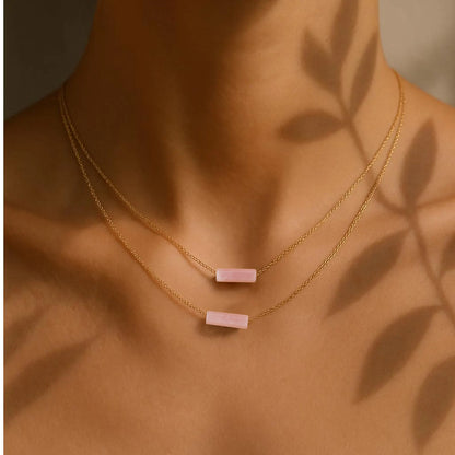 Pink Quartz- Rose Quartz Gemstone Crystal Necklace |