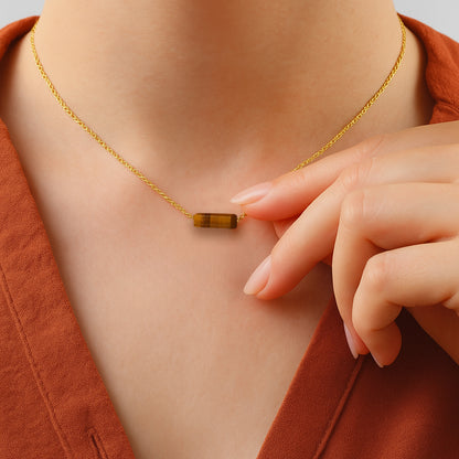Tigers Eye Tiny Bar Gold  Necklace