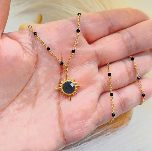 Black Onyx Sun Pendant Necklace