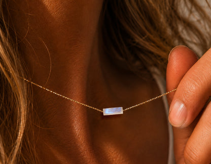 Tiny Moonstone Bar Necklace