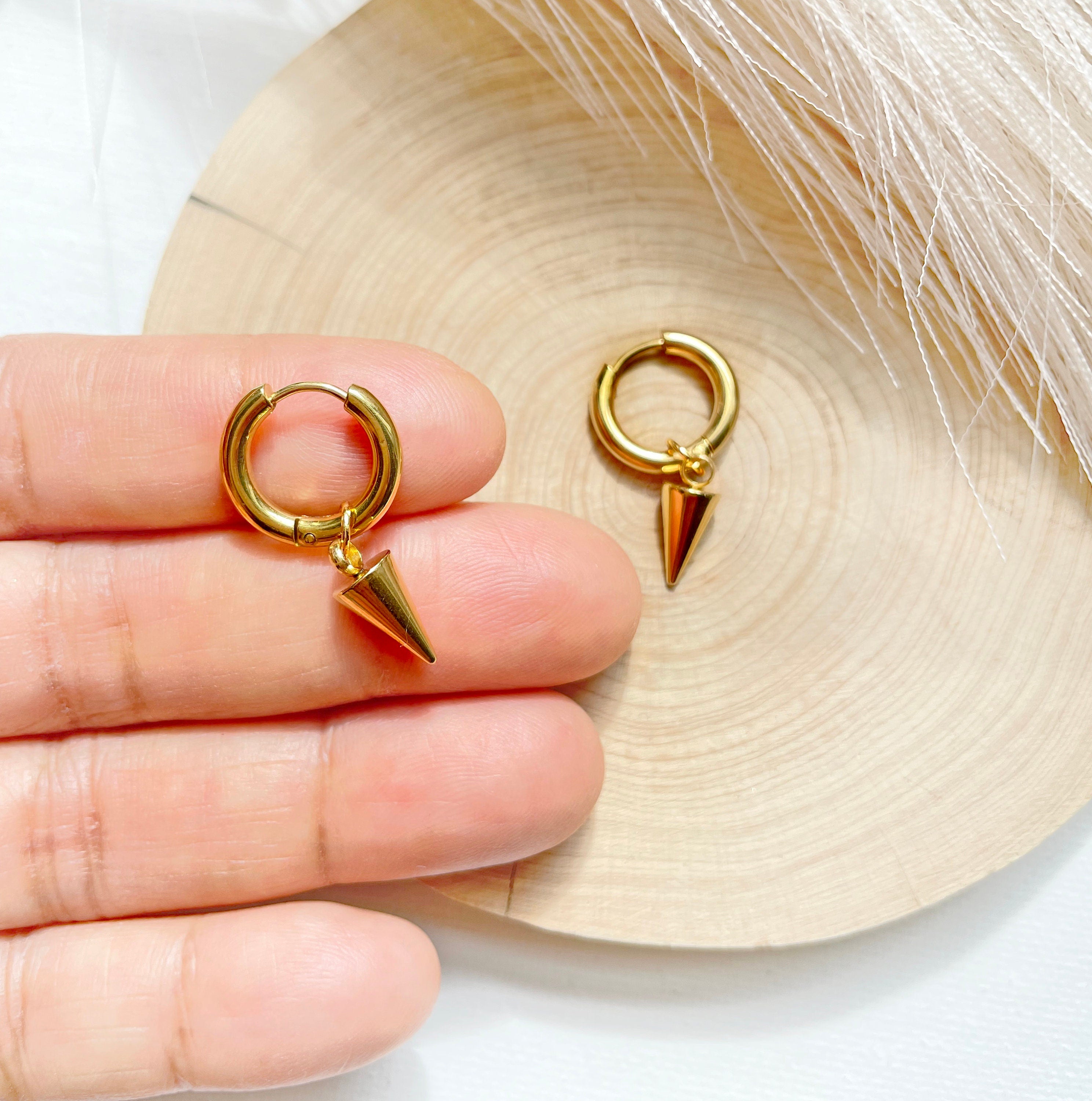 Small Gold Spike Hoop Earrings