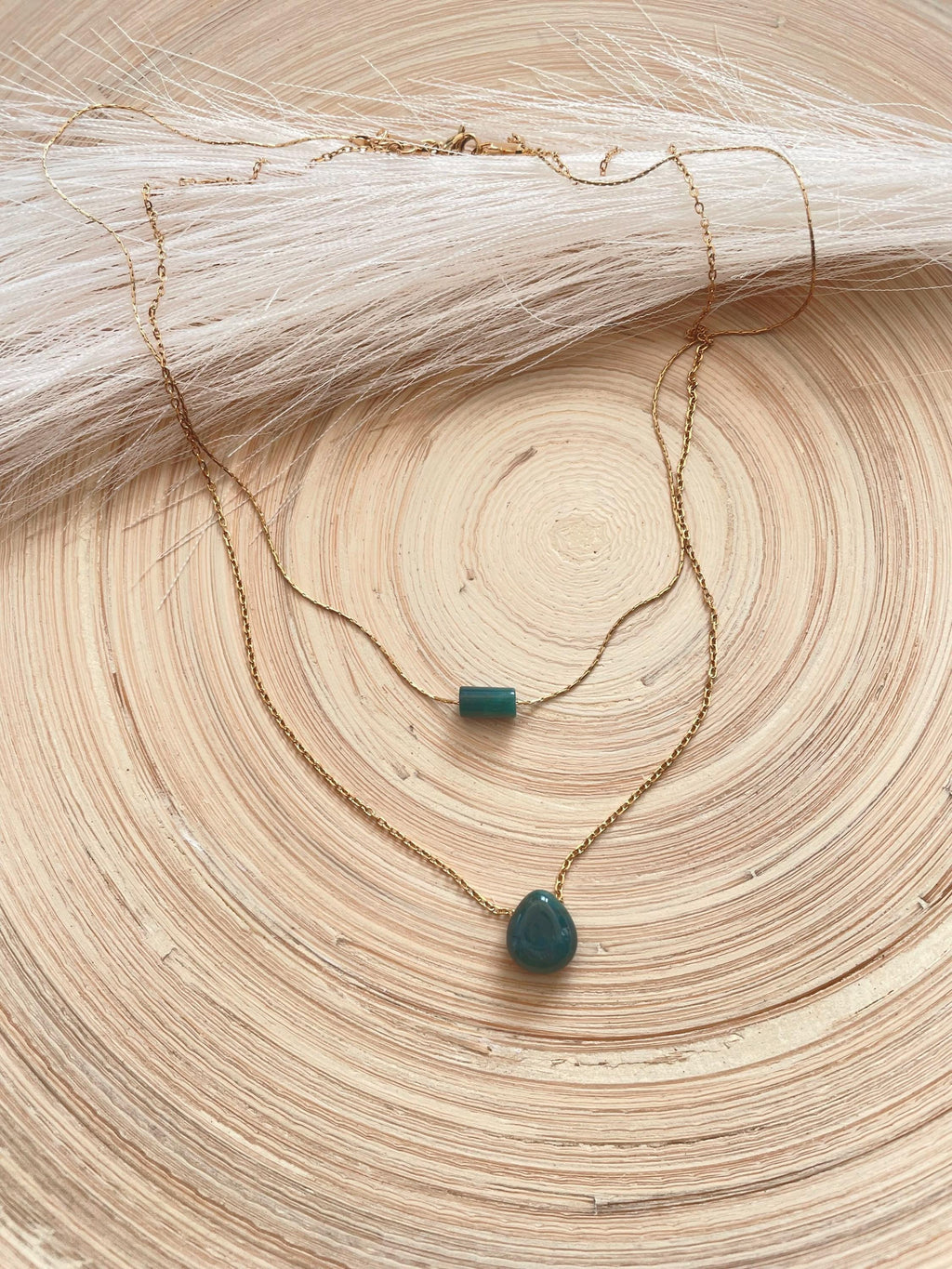 Jade Minimalist Crystal Two Layer Necklace 14K Gold Plated, Gemstone Jewelry for Her, Jade Layered Dainty Necklace , Crystal Necklaces