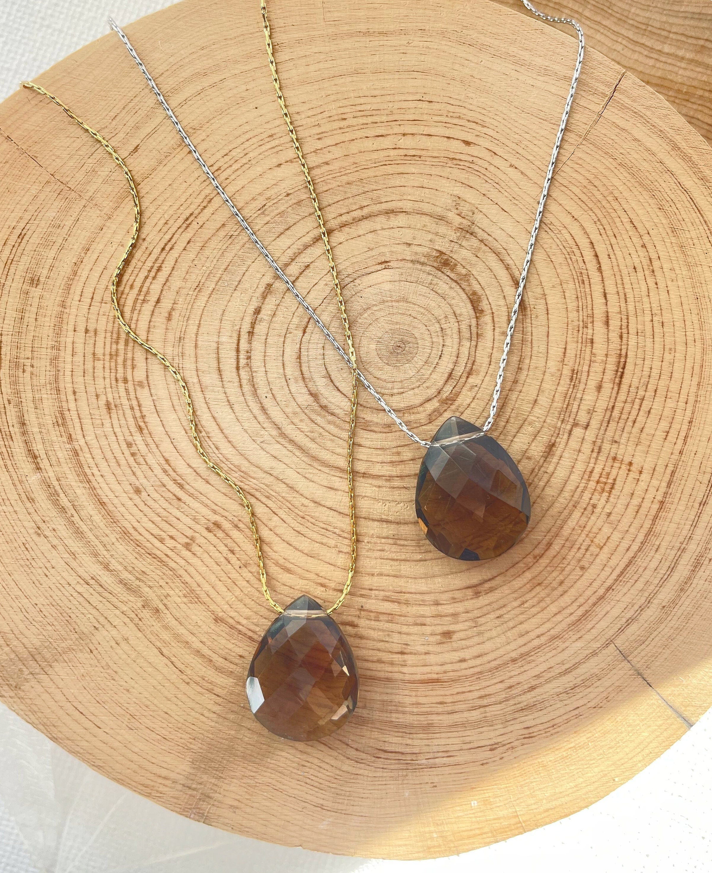 Genuine Smoky Crystal Necklace,  Smoky Crystal Tear Drop  Pendant, Healing Necklace, Birthstone, Gemstone Necklace, Gift for Mom