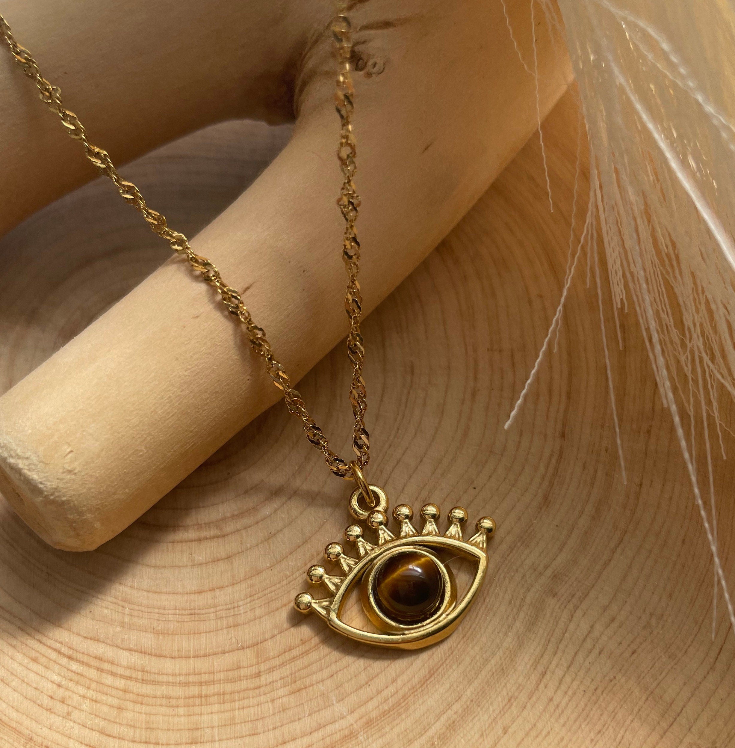 Tigers Eye Evil Eye Stone Necklace