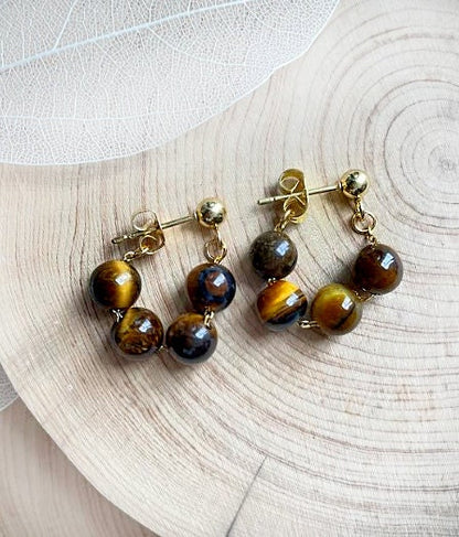 Tigers eye Bead Huggie Earrings