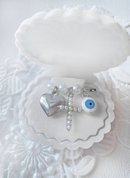 Personalized Silver Baby Pin -Shell Giftbox Included