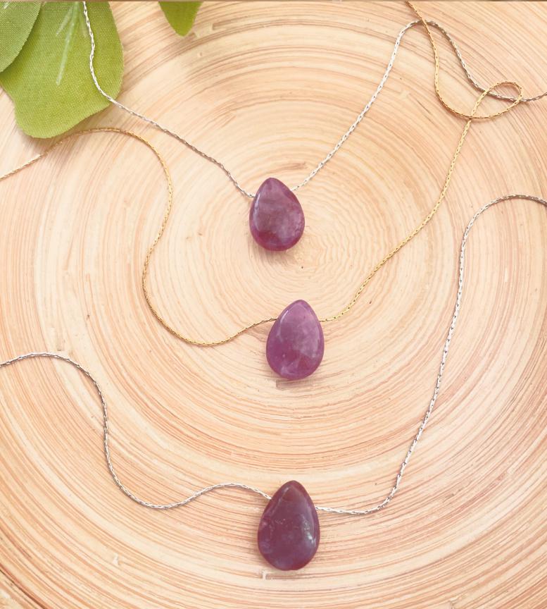 Lepidolite Teadrop Minimalist Necklace 14K Gold,  Everyday necklace