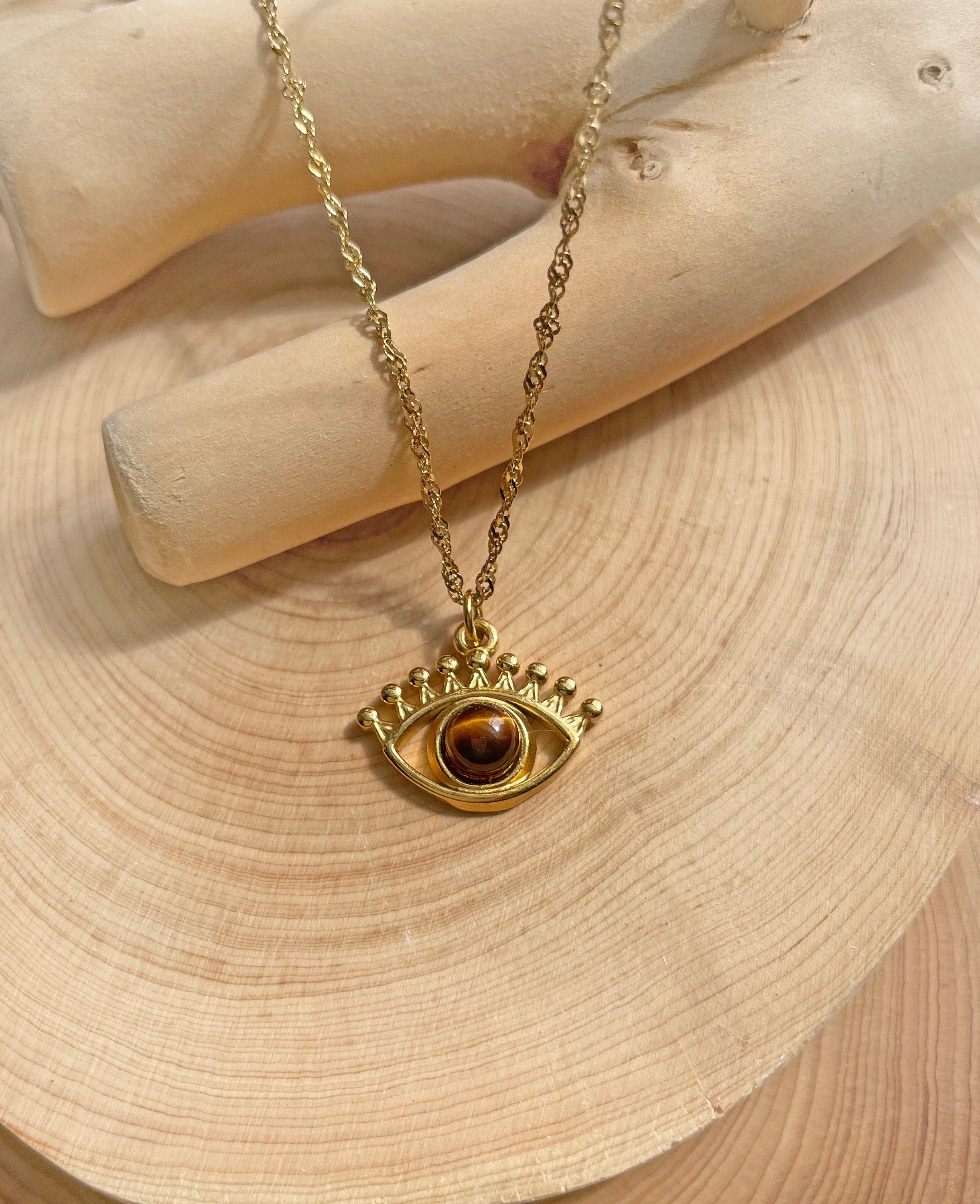 Tigers Eye Evil Eye Stone Necklace