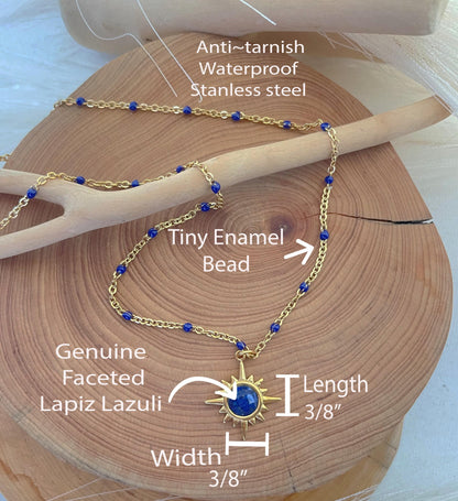 Dainty Lapis Lazuli Star  Necklace ~ Boho Lapis Lazuli Beaded Chain