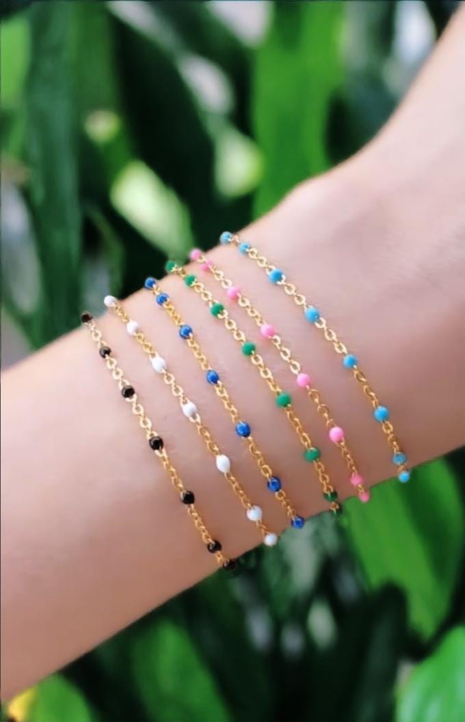 Beaded Dainty Enamel Bead Bracelet~ Layering bracelet