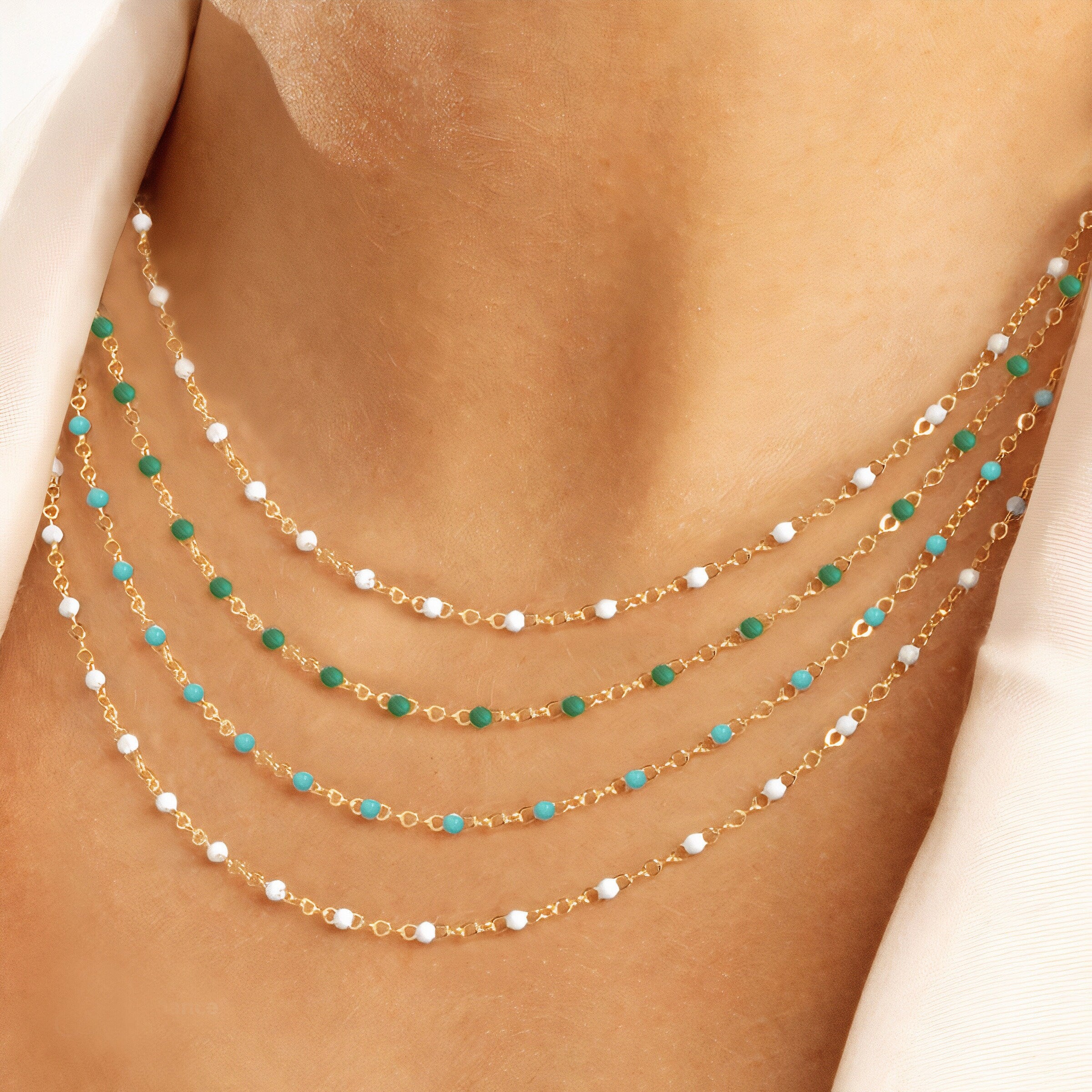 Dainty Enamel tiny Bead Necklace