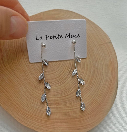 Leaf Vine Diamond CZ Dangle Earrings