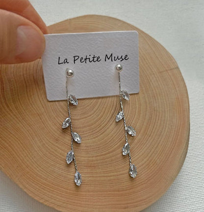 Leaf Vine Diamond CZ Dangle Earrings