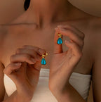 Gold Huggie Hoop Earrings ~ Dangle, Blue ~ Gold Hoop Earrings