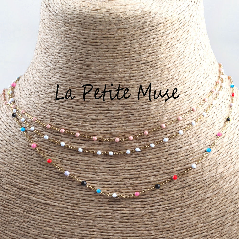 Dainty Enamel tiny Bead Necklace