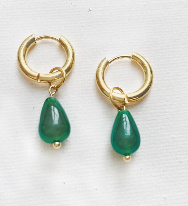 Jade Dangle Huggie Earrings