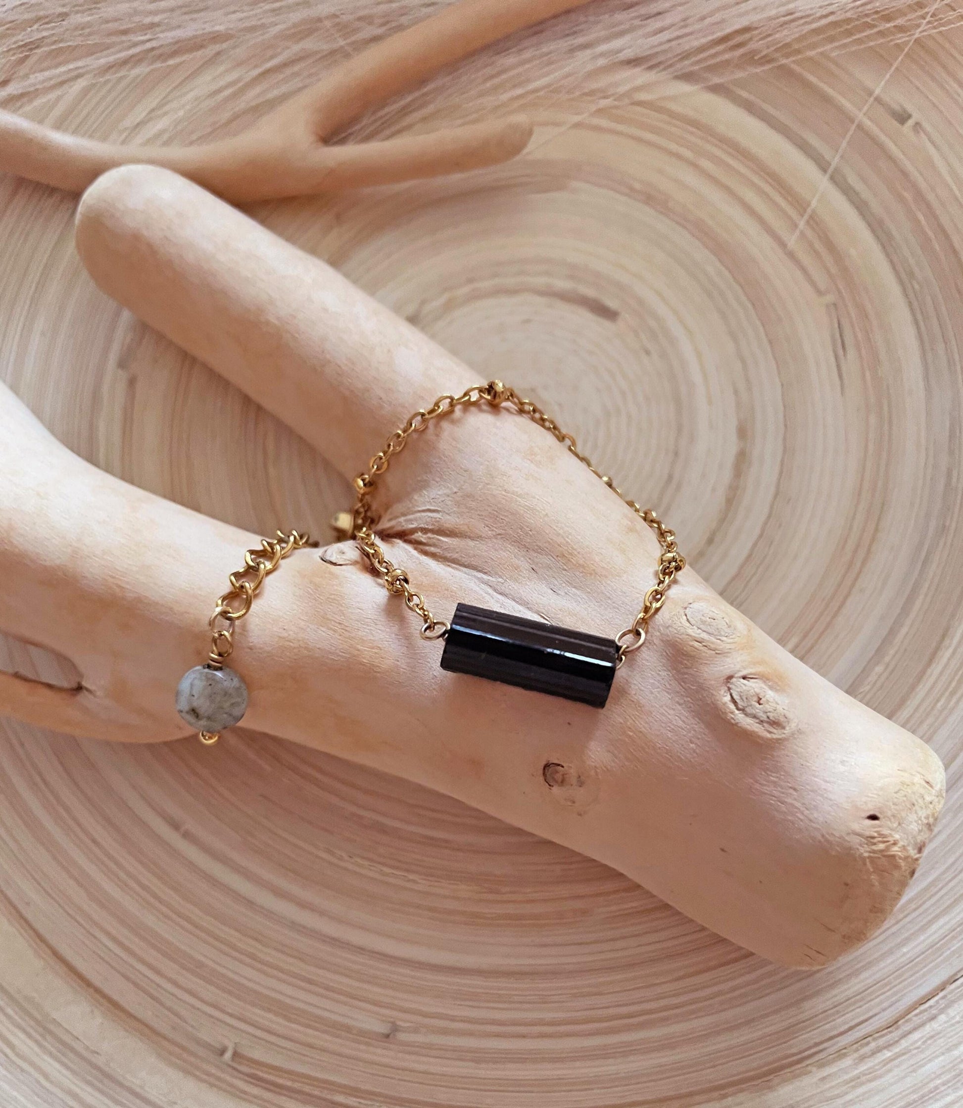 black tourmaline rough stone bracelet - gift for woman birthday gift 