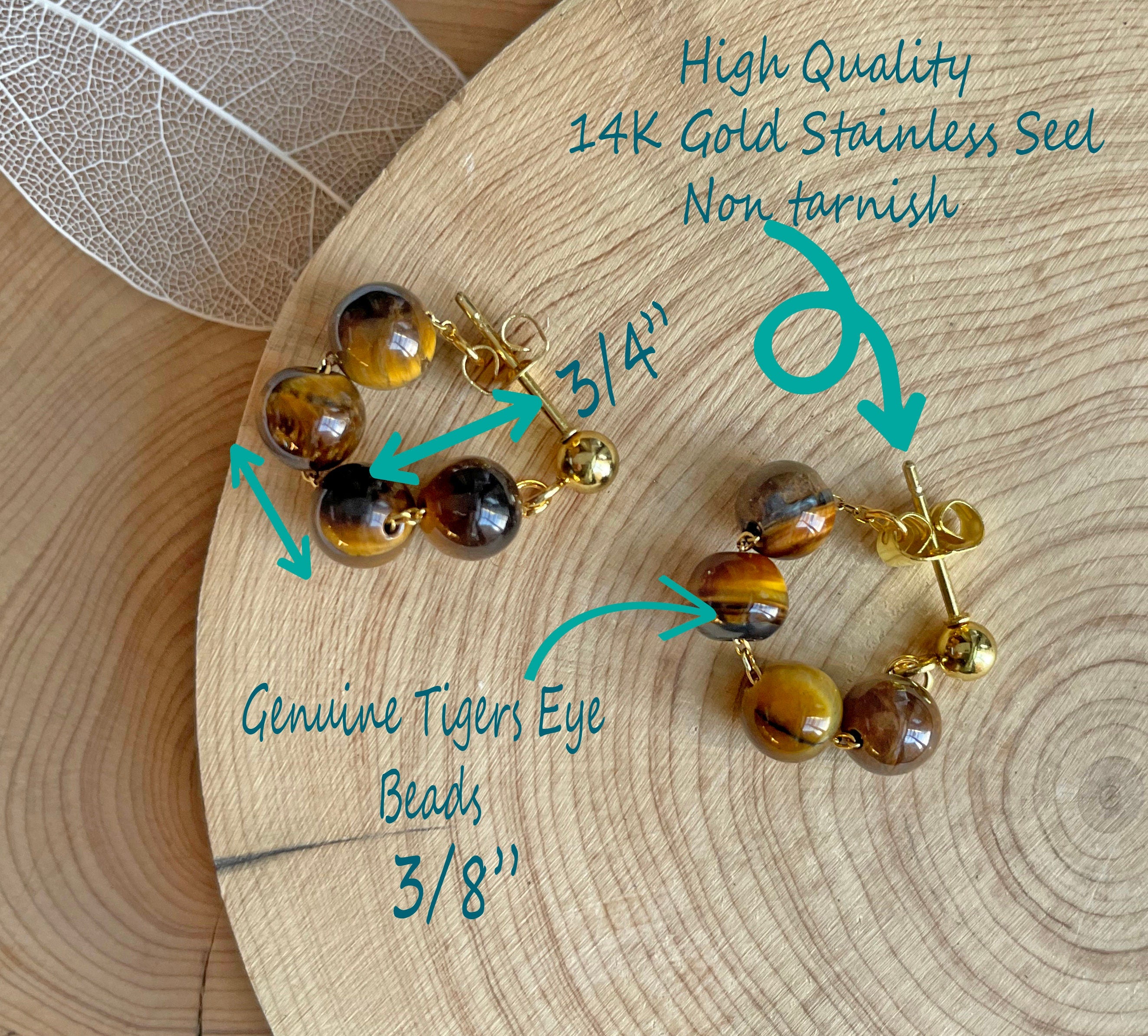 Tigers eye Bead Huggie Earrings