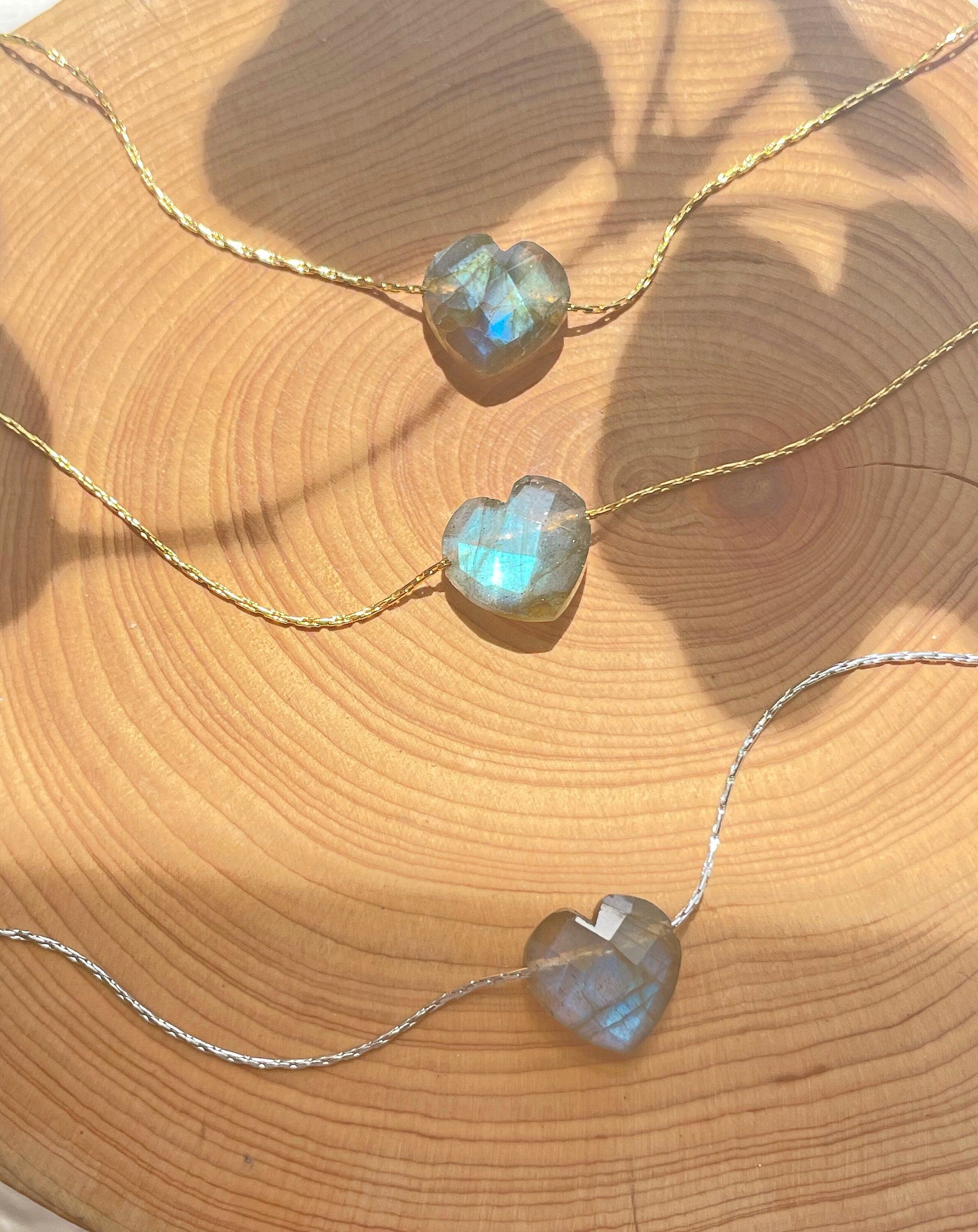 Labradorite Minimalist Crystal Heart Necklace 1