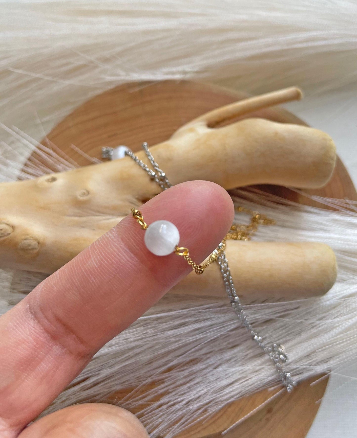 Selenite Minimalist Crystal Necklace 14K Gold Plated,